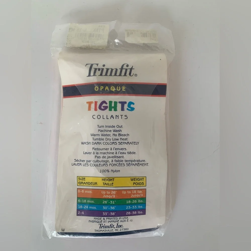 NWT Vintage Trimfit Pink Tights Baby Toddler Girl 6-18M Opaque Nylon Made in USA